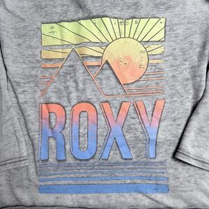 Women's ROXY Gray Large Hoodie Sun & Pyramid Large Logo Distressed BOHO Pockets